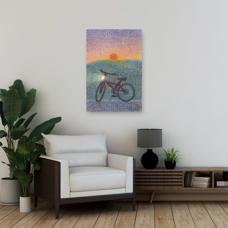 "Vélo au coucher du soleil", 36" H x 24" W