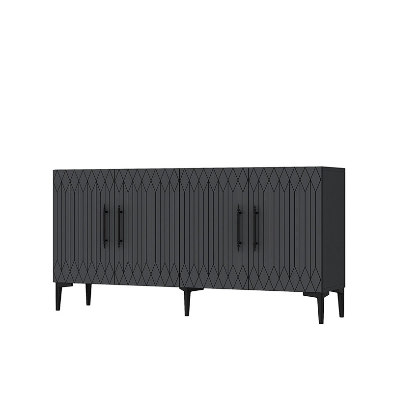 Modern Console Table, Anthracite Color, 100% Melamine Coated Particle Board, Thickness: 0.7 inches | Numerous Shelves, Wall-Mountable, Stylish Geometric Design for Living Room & Entryway