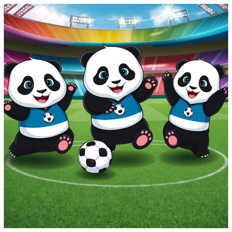 Caricature de panda, 14 X 14 pouces