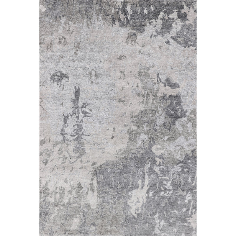 Abstract Area Rug in White, Rectangle 8' x 10'