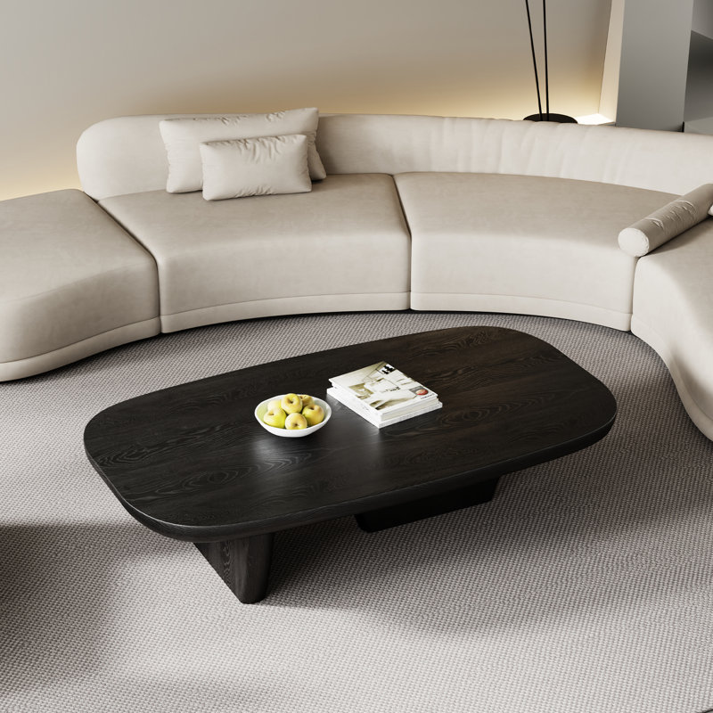 51" Modern Minimalist Double Leg Solid Wood Rectangular Coffee Tables For Living Room, Black