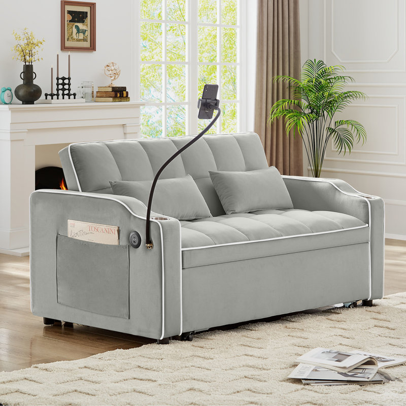Fauteuil inclinable double pliable et polyvalent, en velours, avec ports USB et porte-gobelets