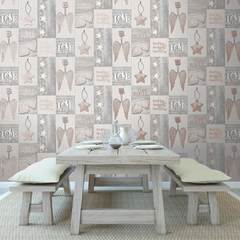 10m x 53cm Semi-Gloss Wallpaper Roll, Dark Beige/Dark Grey