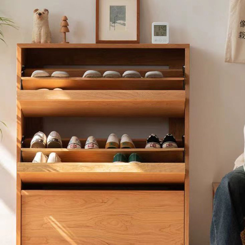 Flip Bucket Shoe Cabinet 24 Pair Solid Wood Flip Down Shoe Storage