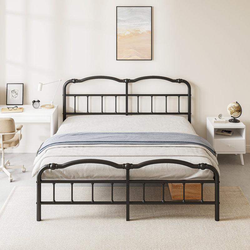 Oley Double Wave Headboard and Footboard Heavy Duty Anti-sway 18in High Steel Tube Iron Bed with Storage, Queen