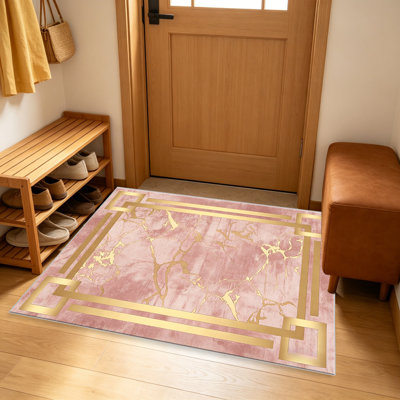 Tapis classiques rosés et dorés pour le salon, doux et confortable, convient à toutes les saisons, facile à entretenir, tapis d'intérieur lavable à la machine, ferme sous la table convenant à la chambre à coucher, à la salle à manger, au bureau, au patio, au balcon, à la décoration intérieure