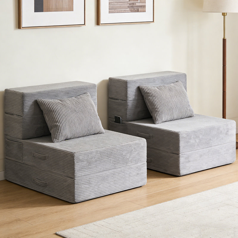 Canapé convertible Boneless, canapé de plancher pliable, 24" H x 52" W x 29.5" D, Gris clair