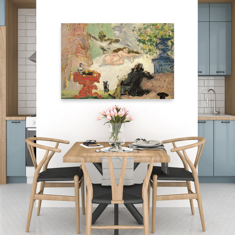 Olympia moderne, 1873-74, estampe murale abstraite contemporaine représentant un chat et des fleurs, H 32 po x l 48 po