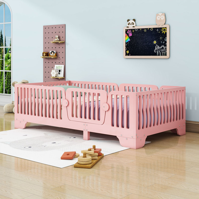 Wood Floor Bed With Fence And Doors, Twin, Pink
