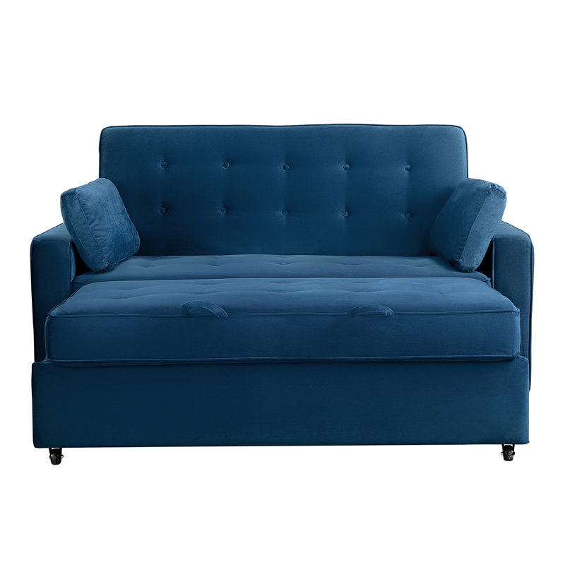 Serta Monroe 72.6" Queen Square Arm Tufted Back Convertible Sleeper Sofa with Cushions, Navy