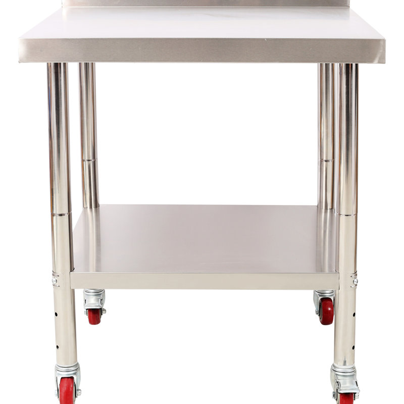 Stainless Steel 30 X 24 35-1/2 Inch Heavy Duty Prep Table With 440Lbs Capacity, Backsplash, Adjustable Undershelf And 4 For Laundry Storage Needs Worktable Load, Shelf Kitchen