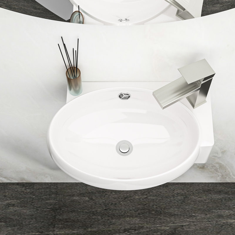 Lavabo de salle de bain 16 po x 11 po, céramique, fixation murale, blanc, teint, céramique blanche l 16,5 po x l 11 po, fixé aux taches et aux chocs