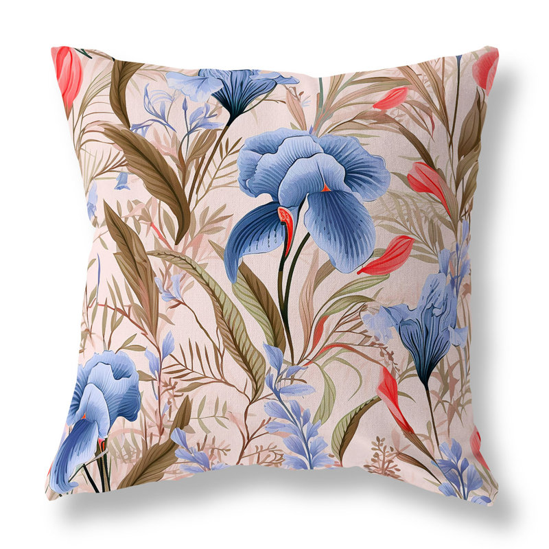 Coussin Breezy Buds, H 20 po x l 20 po, Floral rose / bleu