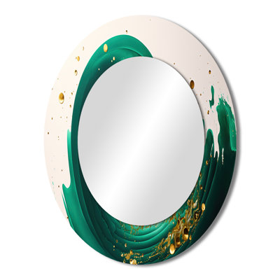 Green And Gold Crashing Waves IV - Large Oval Wall Mirror On Metal