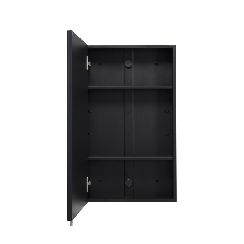400mm W 670mm H Surface Frameless Medicine Cabinet Mirror 2 Adjustable, Matte Black