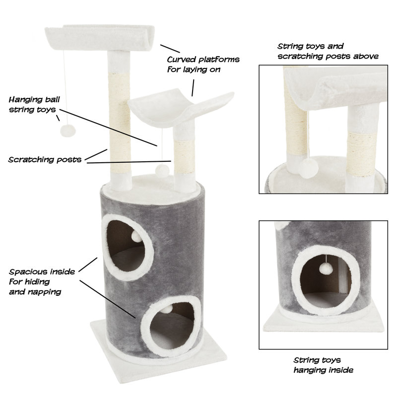 Gray Sisal 45" Cat Tree with Double Decker Condo