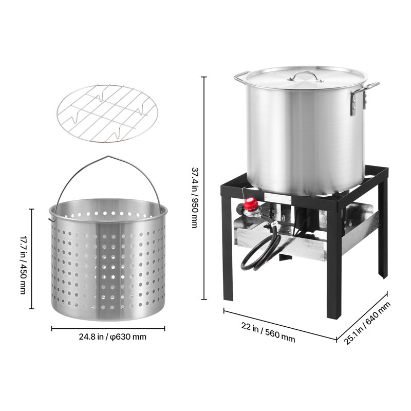100 Qt Seafood Boiling Kit with Strainer, Outdoor Seafood Boil Pot and Basket, Cooking Set for Crab Crawfish Lobster Boiling, Aluminum Stockpot with 100,000 BTUs Propane Burner and Steamer Rack