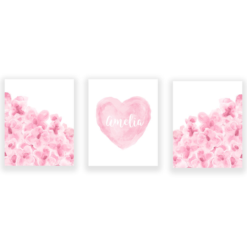 Fleurs de marguerite et nom - impressions sur papier sans cadre, Rose pâle, H 14 po x l 11 po x P 0,06 po