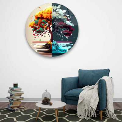 Arbre ou vie 1 art en verre trempé de qualité supérieure, art mural, décoration intérieure élégante et moderne, cadeau de pendaison de crémaillère parfait, œuvre d'art circulaire avec options de taille personnalisables, design élégant et conte
