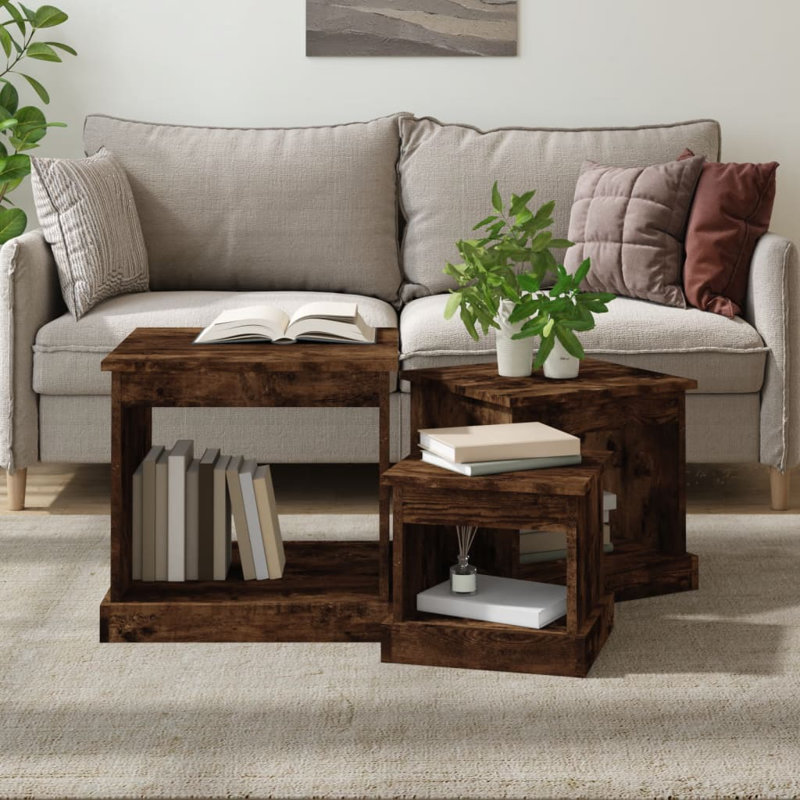 Warkentin Coffee Tables 3 pcs Engineered Wood, Smoked Oak