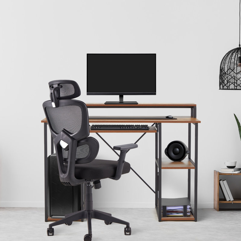 17 Stories Computer Desk with Monitor Shelf for At-Home Office Space, Brown/Black