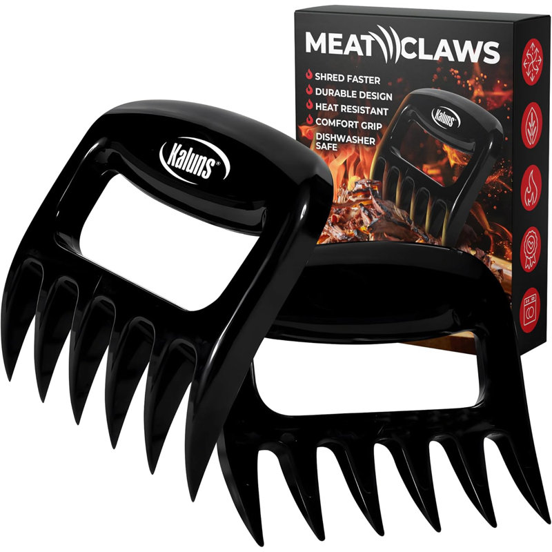 Kaluns Meat Claws Pulled Pork Shredder Set, 2-Pack BPA-Free Heat-Resistant Plastic BBQ Meat Shredding Claws with Ultra-Sharp Blades, Dishwasher Safe, Black
