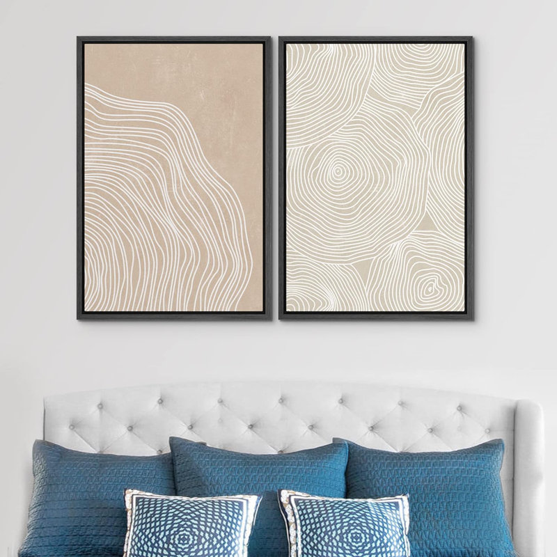 «White Tan Wood Tree Ring Silhouette Collage Nature Modern Art Rustic on Canvas», reproduction de 2 pièces, H 24 po x l 32 po