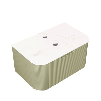 Meuble mural de 76 cm (30 po) avec tiroir et comptoir en marbre artificiel blanc, rayures 3D style français, poignée rainurée, caisson en contreplaqué, profondeur 76,2 cm (30,07 po), largeur 48,4 cm (19,04 po)