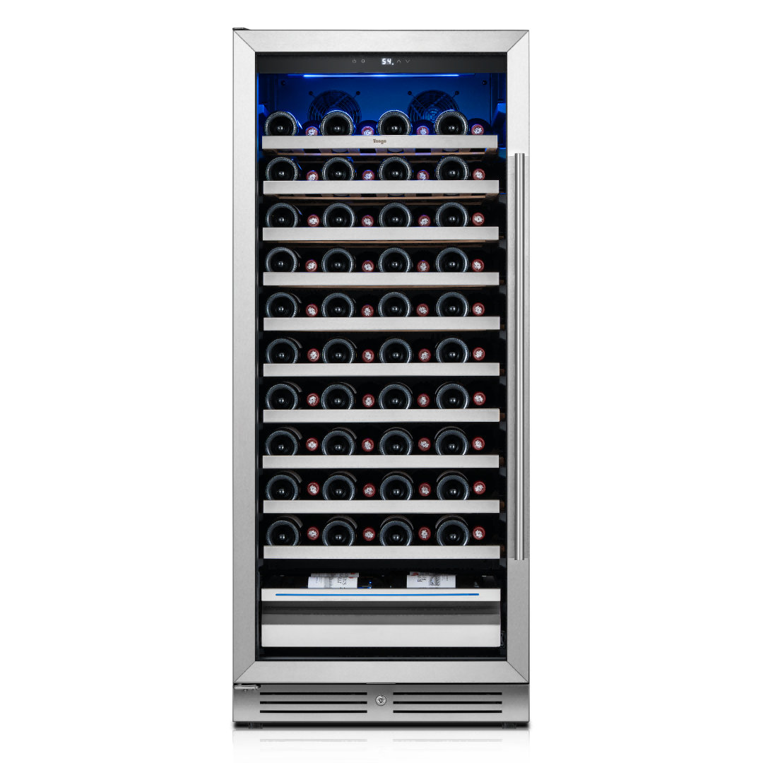 YEEGO SingleZone 23.4" 89 Bottle Wine Refrigerator, VariableFrequency Cooling, DoublePaned LowE ArgonFilled Glass Door, Energy Star Certified, Fr | Fridge.com