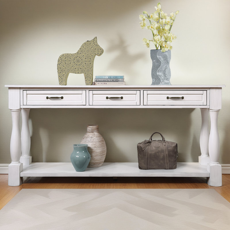 Console 63 "Mid-Century avec 3 tiroirs et tablette, Blanc