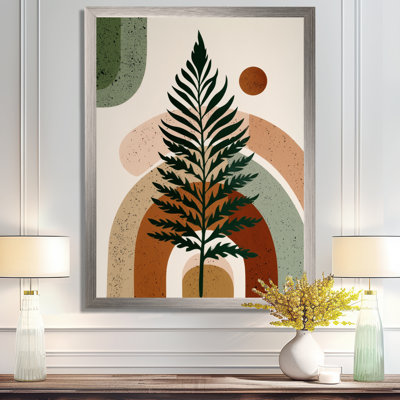 «Green Brown Minimalisme Fern Composition», reproduction d'art moderne encadrée de style Mid-Century