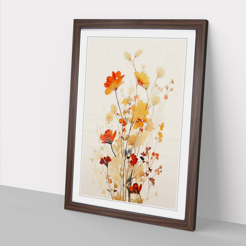 Wildflowers Minimalism - Framed Print, 34cm H x 25cm W x 2cm D, Walnut