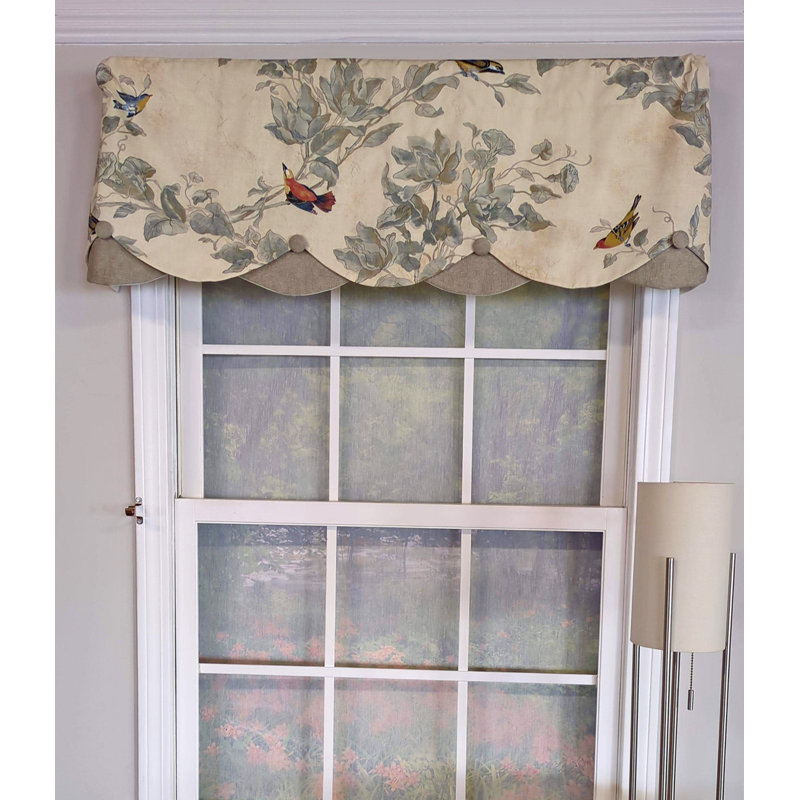 Windsong Cotton Blend Floral Scalloped Window Valance, Ivory