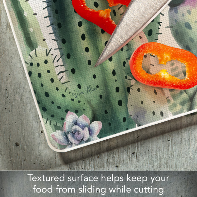 Watercolor Cactus Tempered Glass Rectangular Cutting Board