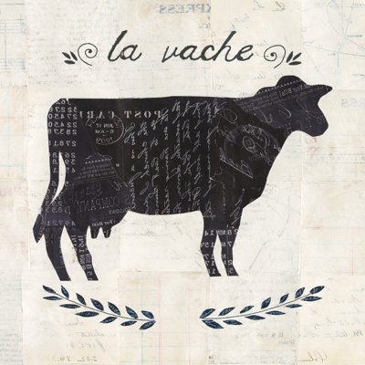 La Vache Silhouette Sq Words 1 Piece Wrapped Canvas Wall Art