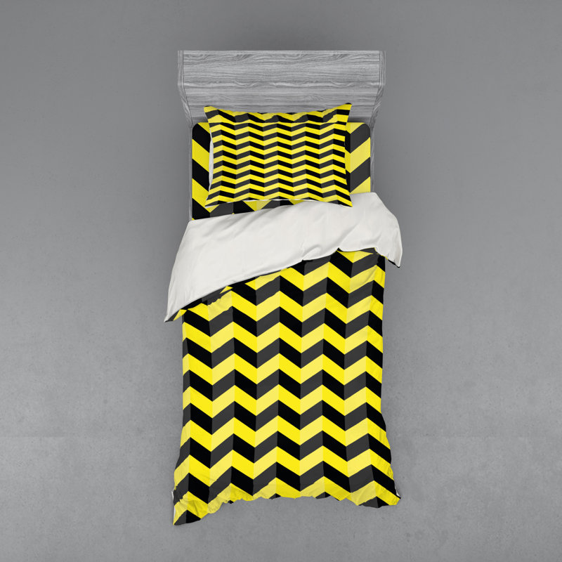 Twin Black and Yellow Chevron Duvet Cover Set