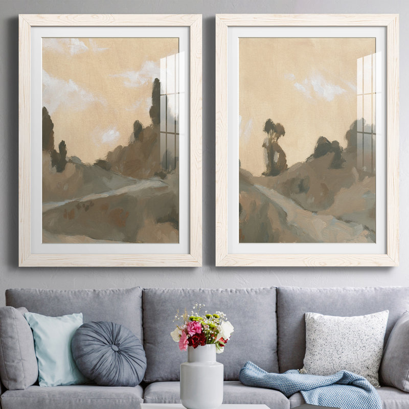 " Hillside Walking Path V " 2 - Pieces Painting Print, 24" H x 36" W x 1.5" D, White Framed