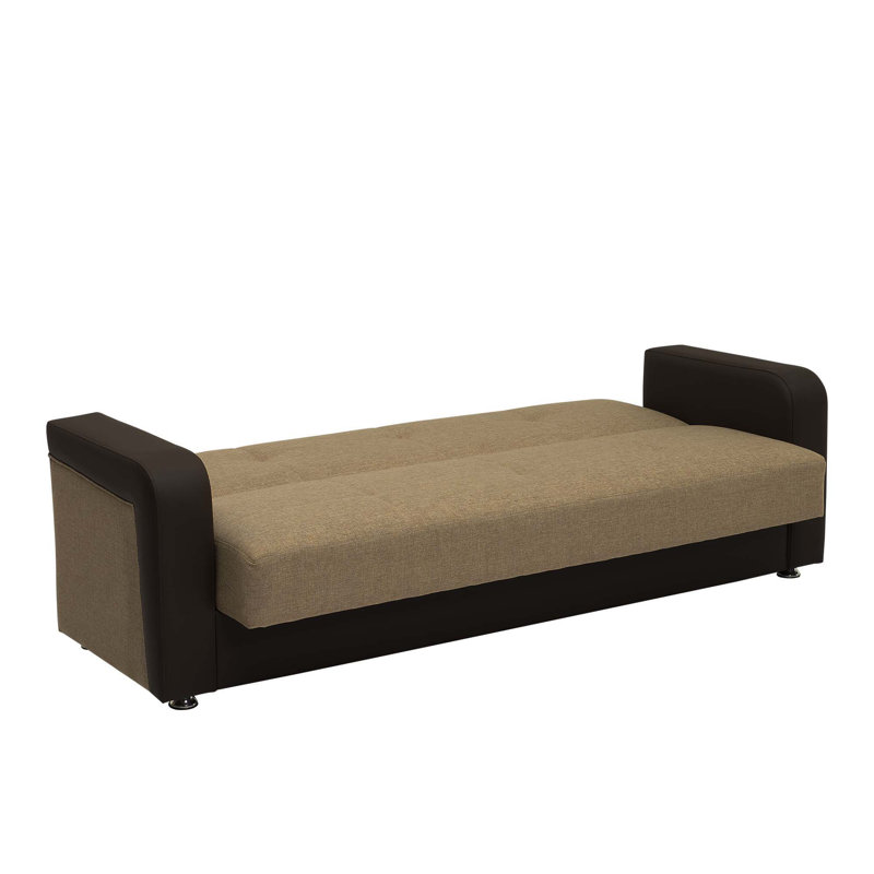 Brown Faux Leather Convertible Sleeper Sofa with Storage
