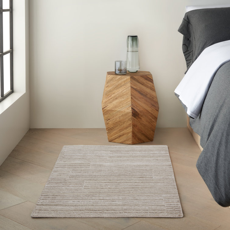 Tapis rayé beige tissé à plat à la main