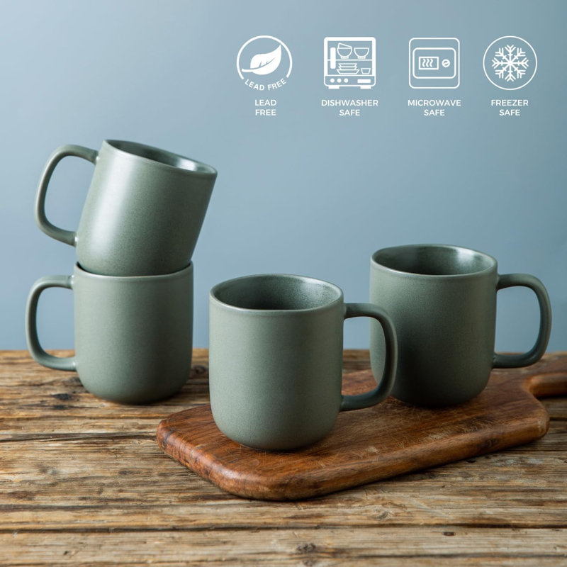 Ensemble de 6 tasses à café 14 oz, 6 tasses à café en céramique avec grande poignée et rebord ondulé pour café au lait / cacao chaud / thé