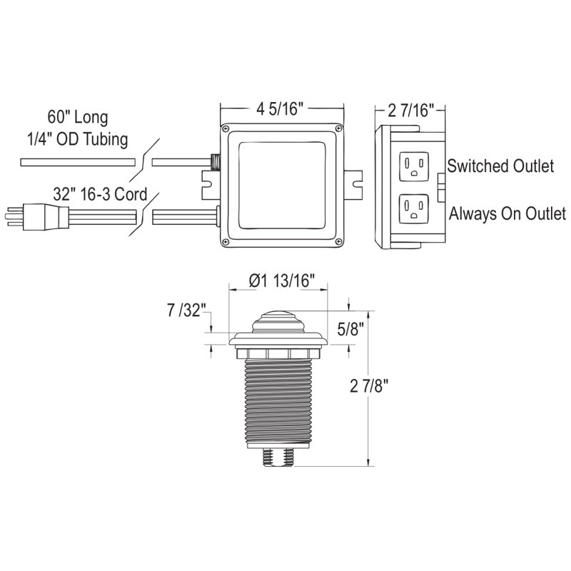 Rohl Waste Disposal Control Box with Air Switch Button, Polished Chrome