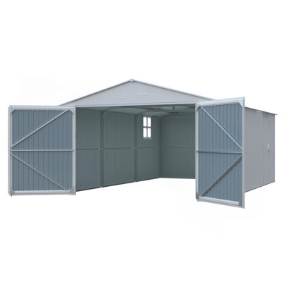 Remise de rangement extérieure 20 po x 13 pi, abri de jardin en métal, utilitaire de jardin, 2 portes et 4 évents pour voiture, camion, vélo, blanc