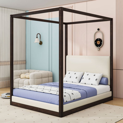 Lit à baldaquin minimaliste contemporain avec tête de lit tapissier