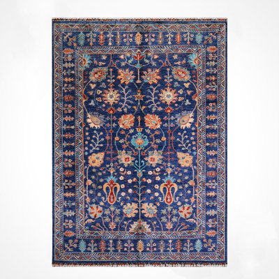 Tapis en laine et coton bleu marine noué à la main Original
