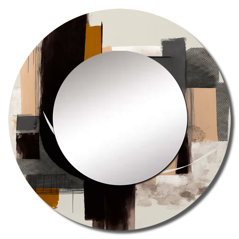 Prami Warm Watercolor Abstract II - miroir mural décoratif abstrait, grand miroir rond moderne, impression d'art en métal