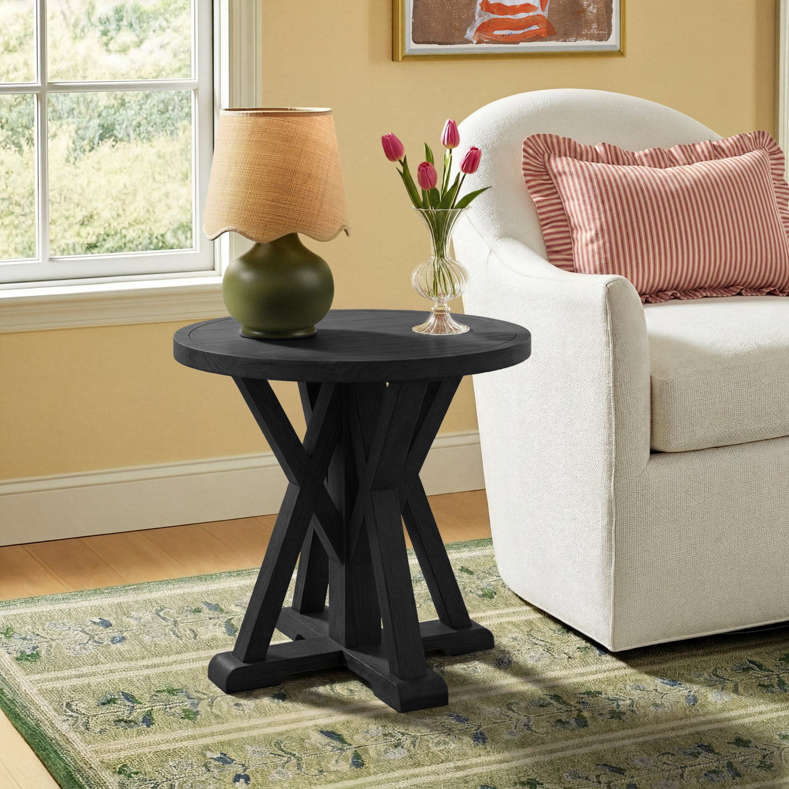Mya Solid Wood End Table, Black