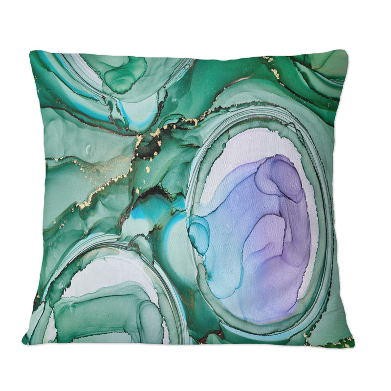Vert et mauve, luxe, abstrait, art fluide I - Coussin décoratif imprimé moderne, 18 po x 18 po