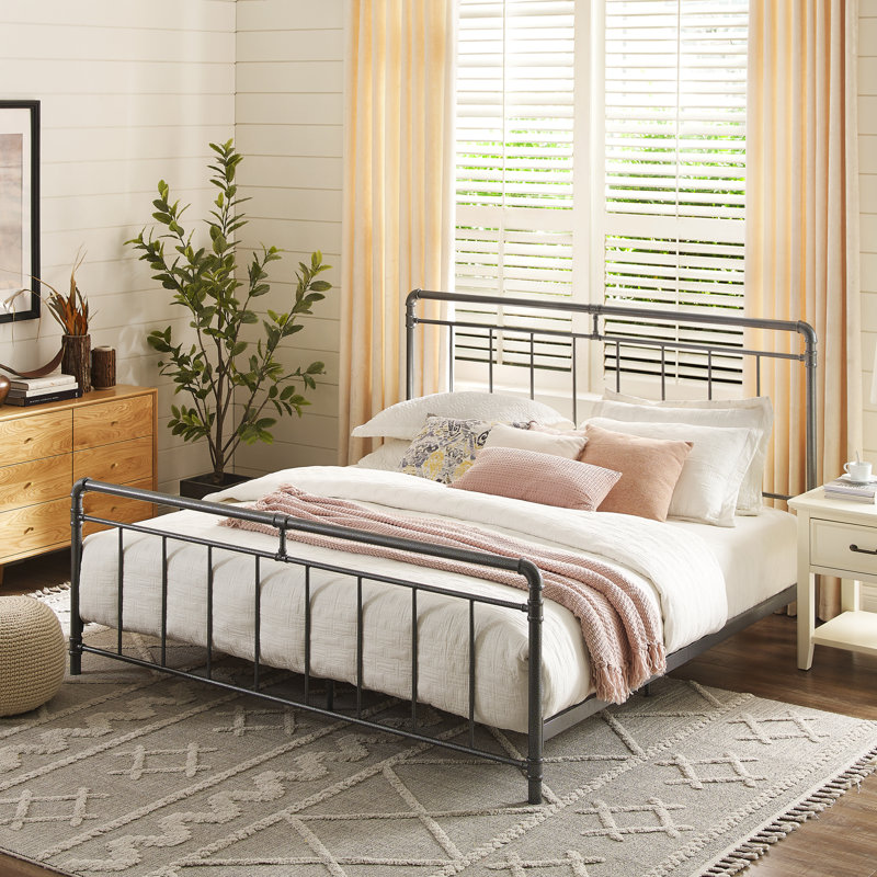 Brookhn Low Profile Open-Frame Metal Standard Bed with Headboard & Footboard, King