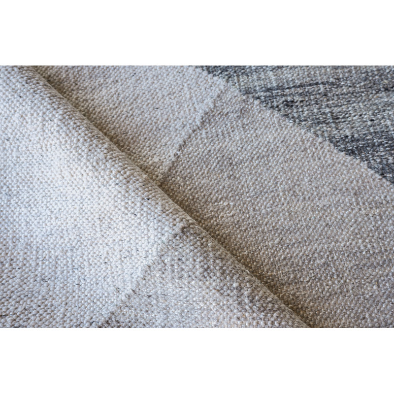 Scandinavian Hand Loomed Geometric Area Rug in Ivory/Gray, Rectangle 9' x 12'