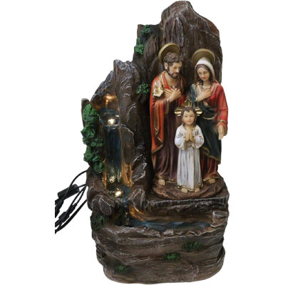 Catholic The Holy Family Joseph Mary Jesus Water Fountain Feature Sculpture 16"H